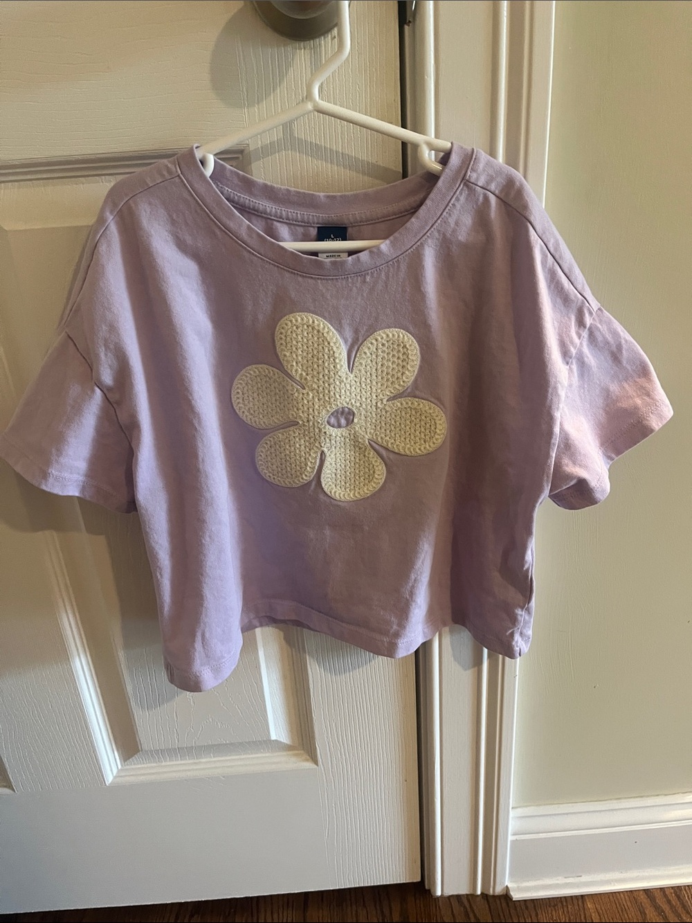 Old Navy Lavender Tee with Cream Flower Applique